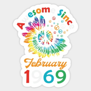 Funny Birthday Quote, Awesome Since February 1969, Retro Birthday Sticker